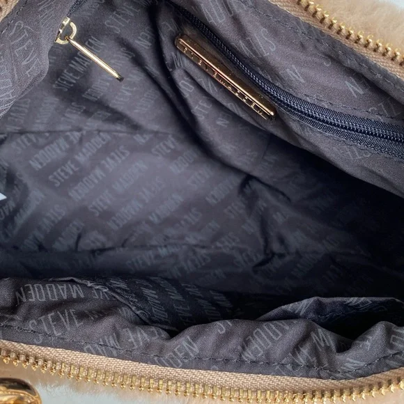 Steve Madden Tan Faux Fur Bag with Gold Chain - Picture 9 of 10